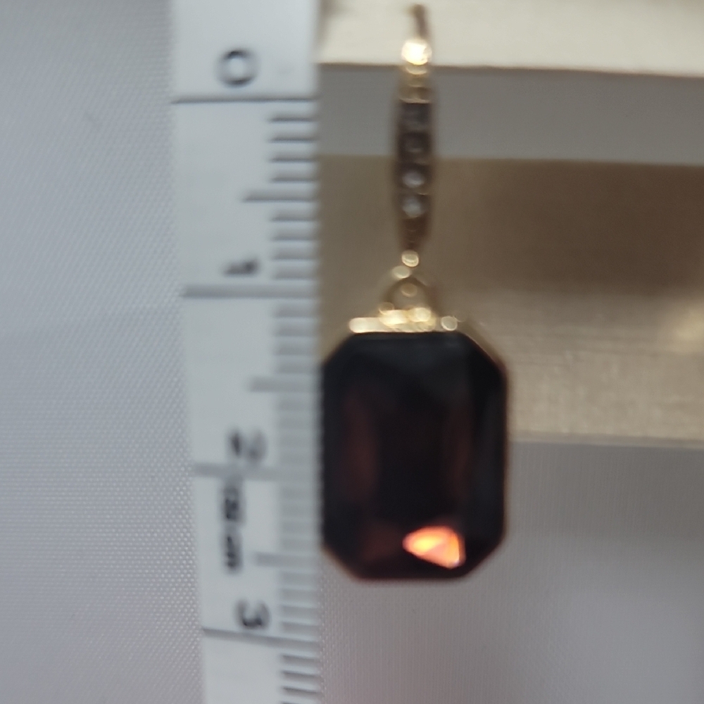 Tahari Gold-Tone Dark Burgundy Emerald-Cut Crystal Drop Earrings - Picture 10 of 11